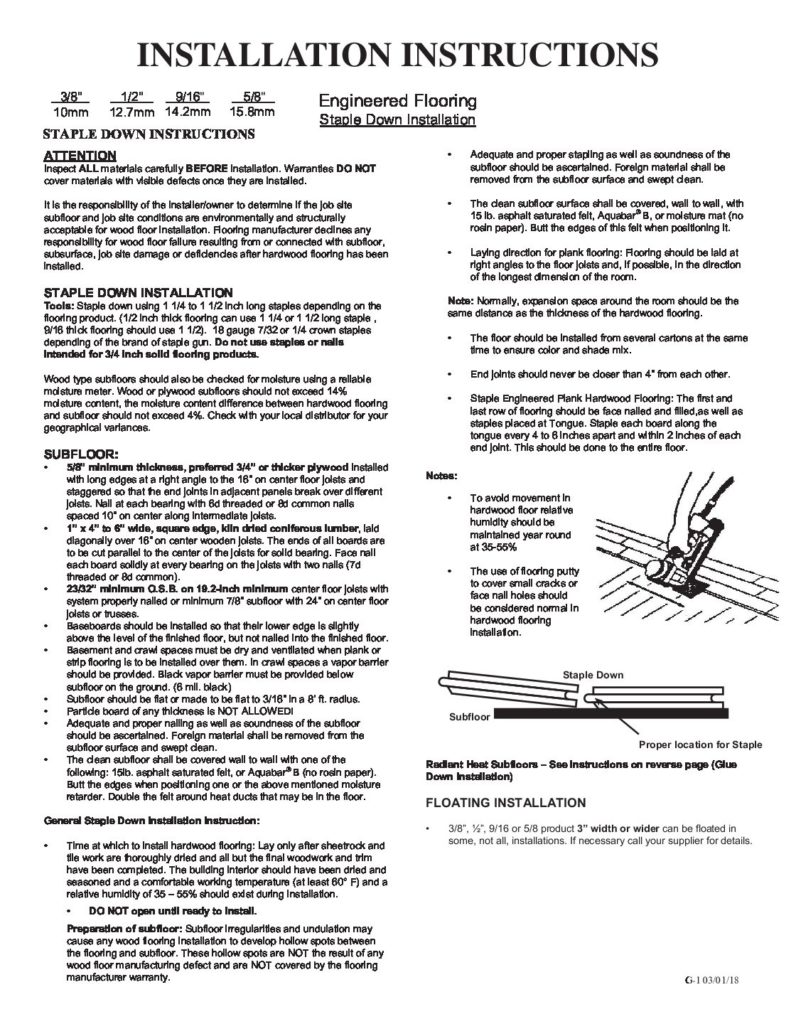 Engineered Flooring Staple Down Installation Instructions