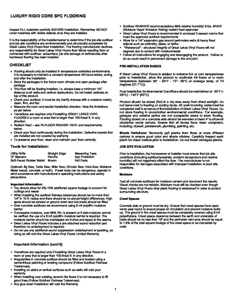 Luxury Rigid Core SPC Installation Instructions