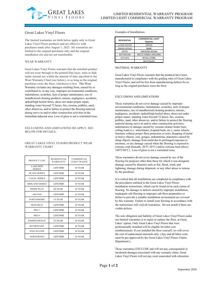 Great Lakes Vinyl Lifetime Limited Warranty Program
